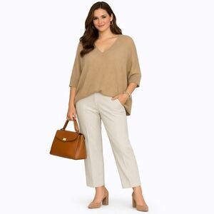 Minnie Rose Oversized Organic Preppy CASHMERE BOYFRIEND V-NECK SWEATER - Women S